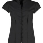 Women's continental blouse mandarin collar cap sleeve (tailored fit)