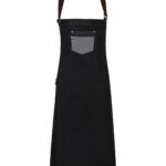 Division waxed-look denim bib apron with faux leather