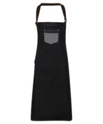 Division waxed-look denim bib apron with faux leather