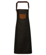Division waxed-look denim bib apron with faux leather - Image 2