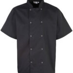 Studded front short sleeve chef's jacket