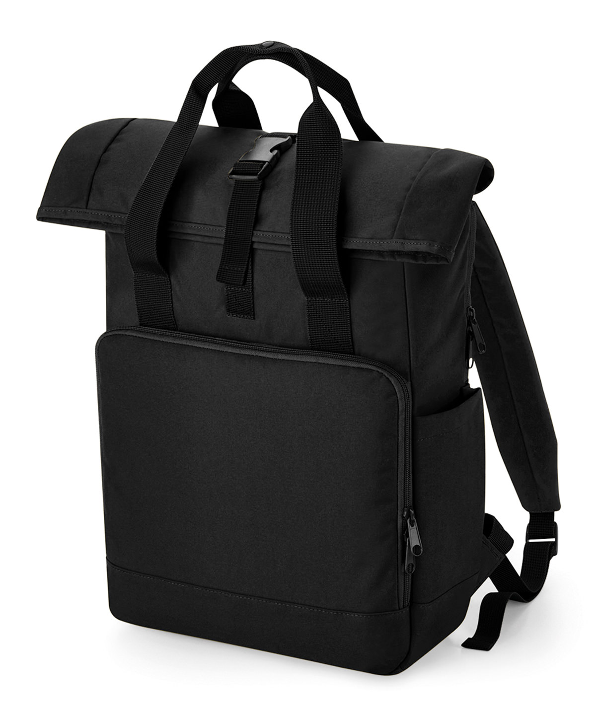 BG18L_Black_FT Recycled twin handle roll-top laptop backpack - Image 1