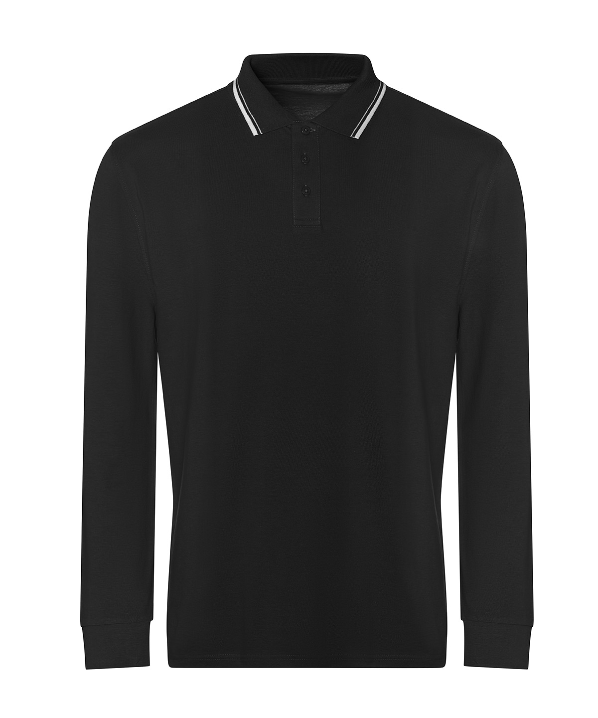 JP103_DeepBlack_White_FT Long sleeve tipped 100 polo - Image 1