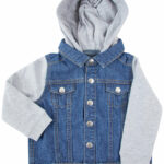 Denim jacket with fleece hood and sleeves