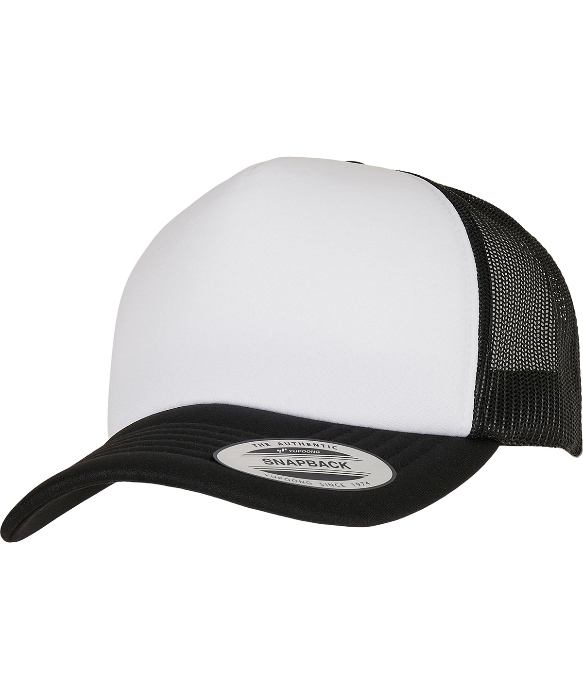 YP227_Black_White_Black_FT YP Classics® curved foam trucker cap – white front (6320W) - Image 1