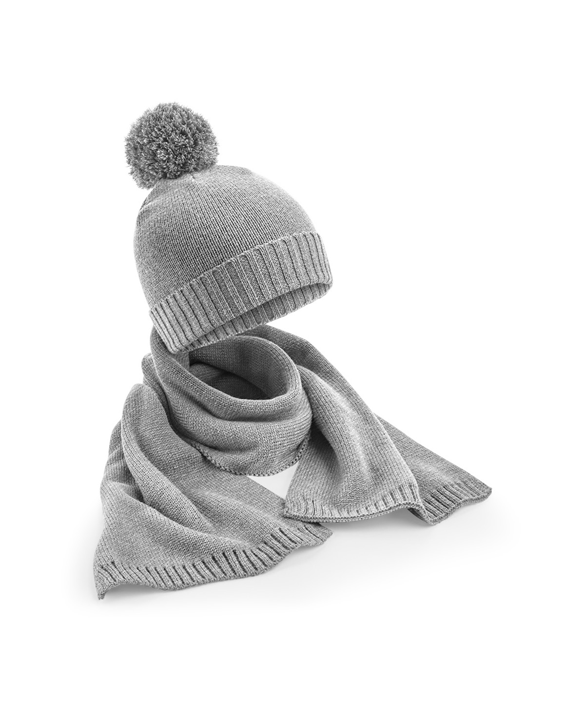 B401R_LightGreyFleck_FT Knitted scarf and beanie gift set - Image 1