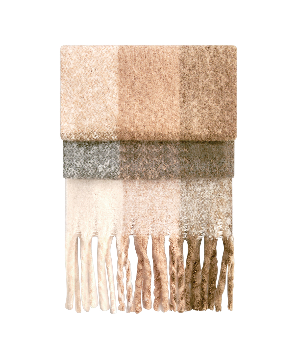 B494R_BrownCheck_FT Fluffy check scarf - Image 1