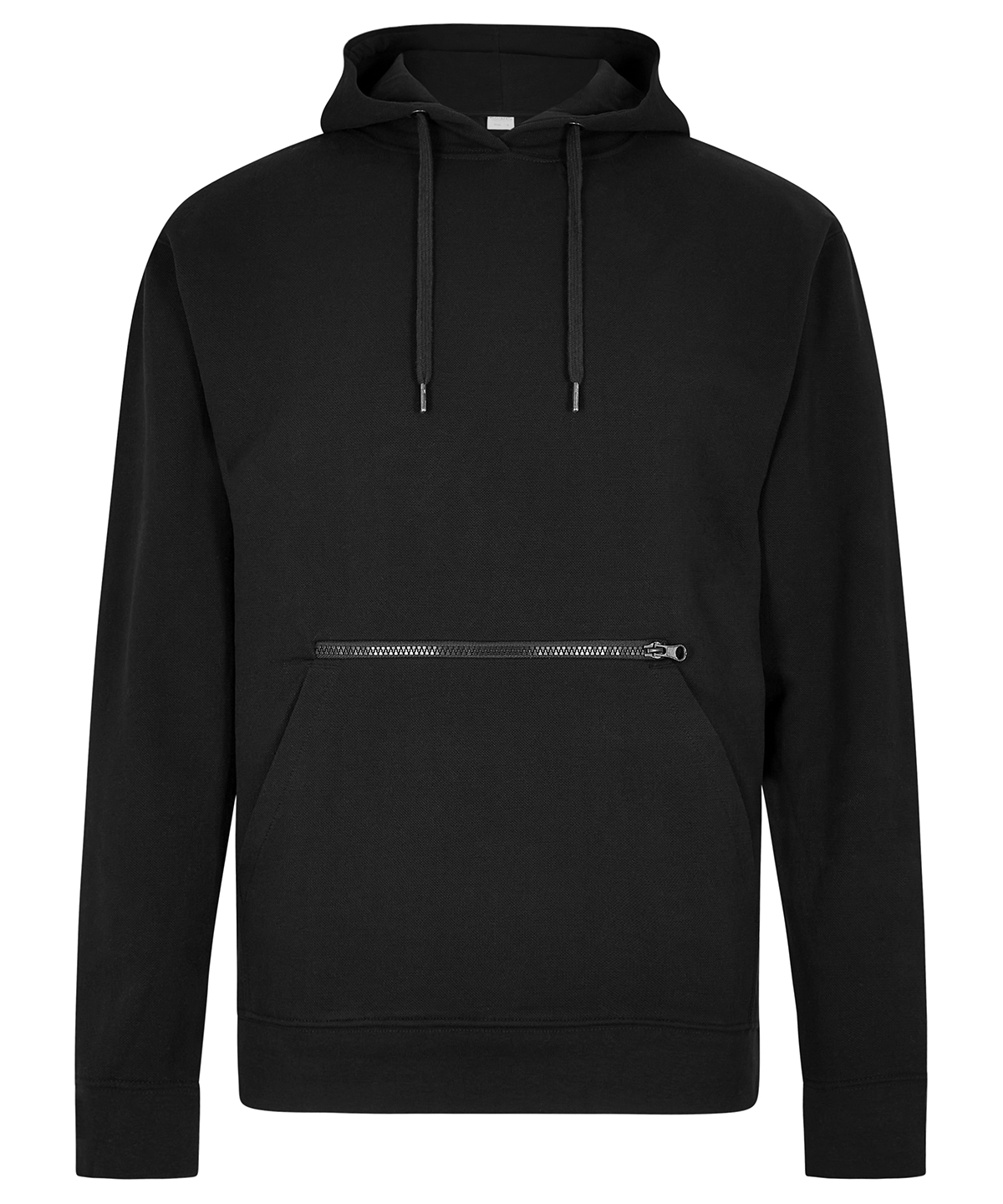 KK338_Black_FT Regular fit piqué hoodie with zipped pocket - Image 1
