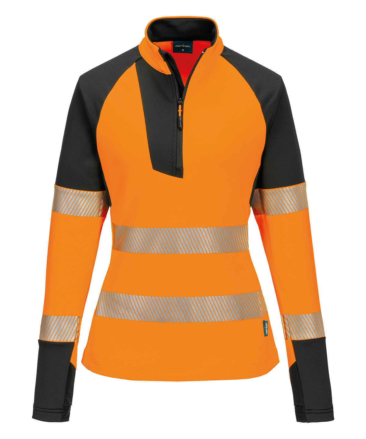 PW425_Orange_Black_FT Women’s PW3 Hi-vis ¼-zip sweatshirt (T173) - Image 1