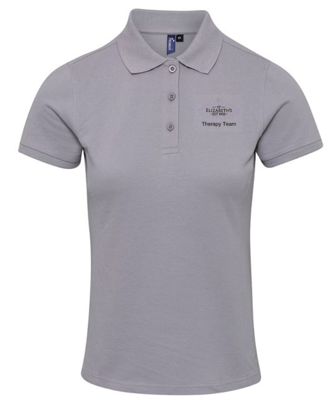 Therapy-Team-Womens-Polo.png St. Elizabeth’s – THERAPY TEAM – PR632 Women's Cool Polo – Silver ***Non Returnable - Image 1