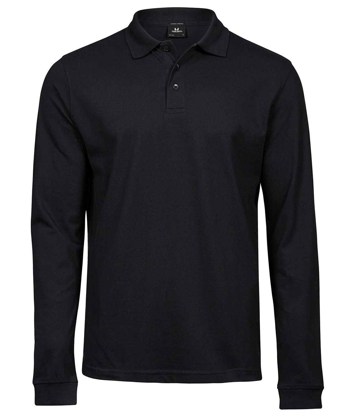 TJ010_Black_FT Luxury stretch long sleeve polo (1406) - Image 1
